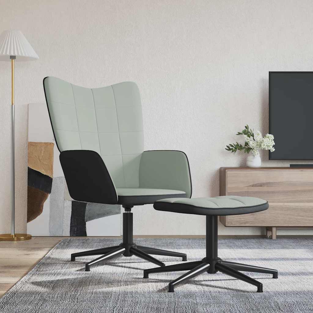 Πολυθρόνα Relax Ανοιχτό Γκρι από Βελούδο και PVC με Σκαμπό