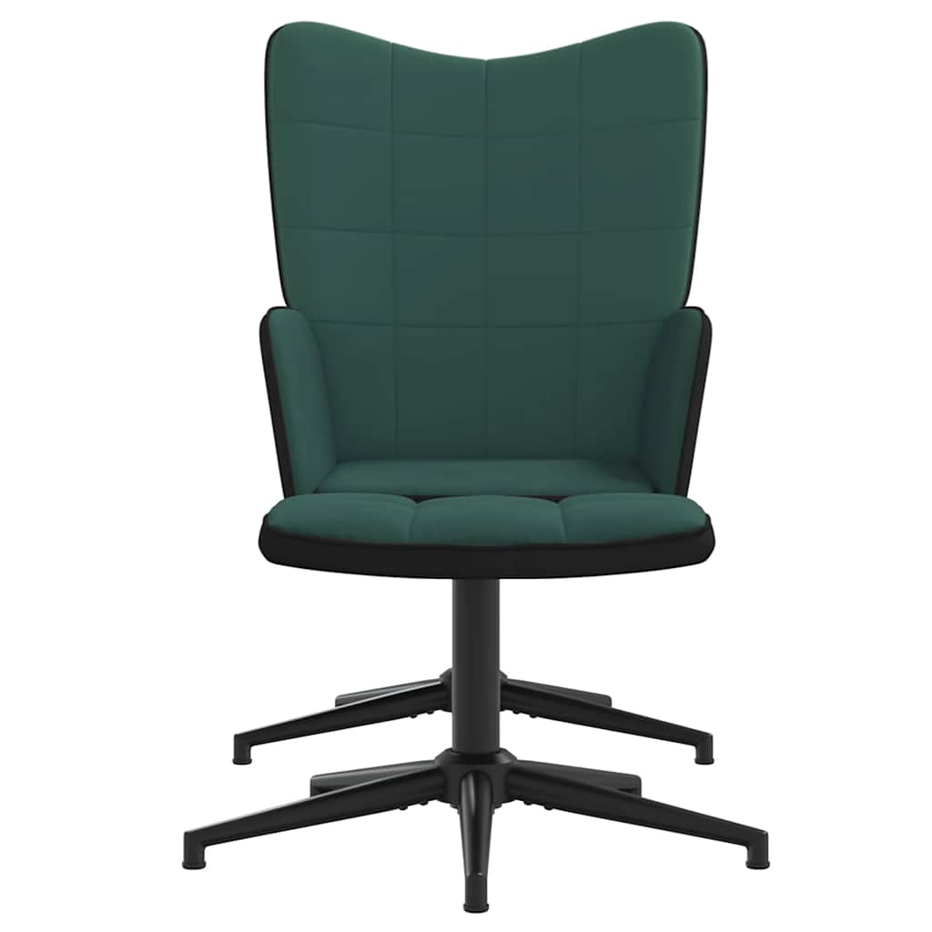 Πολυθρόνα Relax Σκούρο Πράσινο από Βελούδο και PVC με Σκαμπό