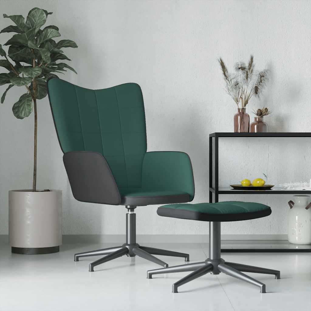 Πολυθρόνα Relax Σκούρο Πράσινο από Βελούδο και PVC με Σκαμπό