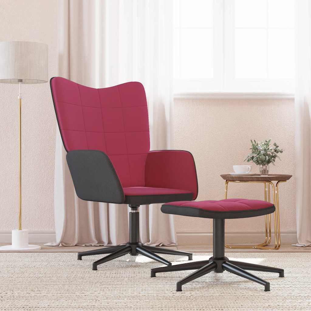 Πολυθρόνα Relax Μπορντό από Βελούδο και PVC με Σκαμπό