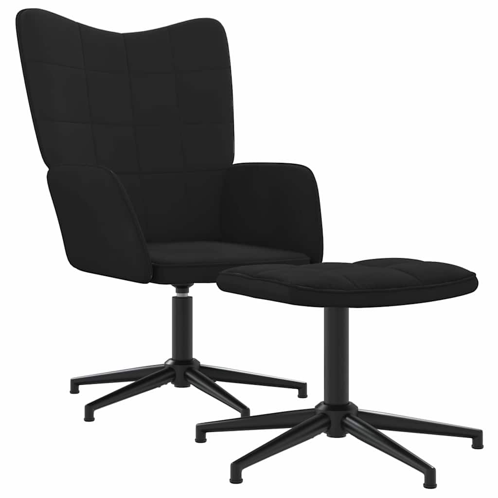 Πολυθρόνα Relax Μαύρη από Βελούδο και PVC με Σκαμπό