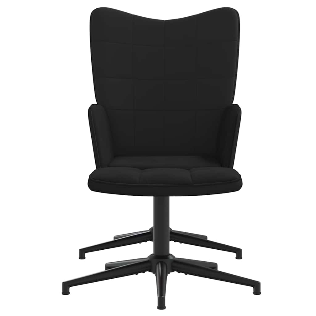 Πολυθρόνα Relax Μαύρη από Βελούδο και PVC με Σκαμπό