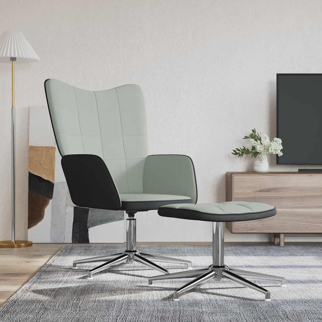 Πολυθρόνα Relax Ανοιχτό Γκρι από Βελούδο και PVC με Σκαμπό
