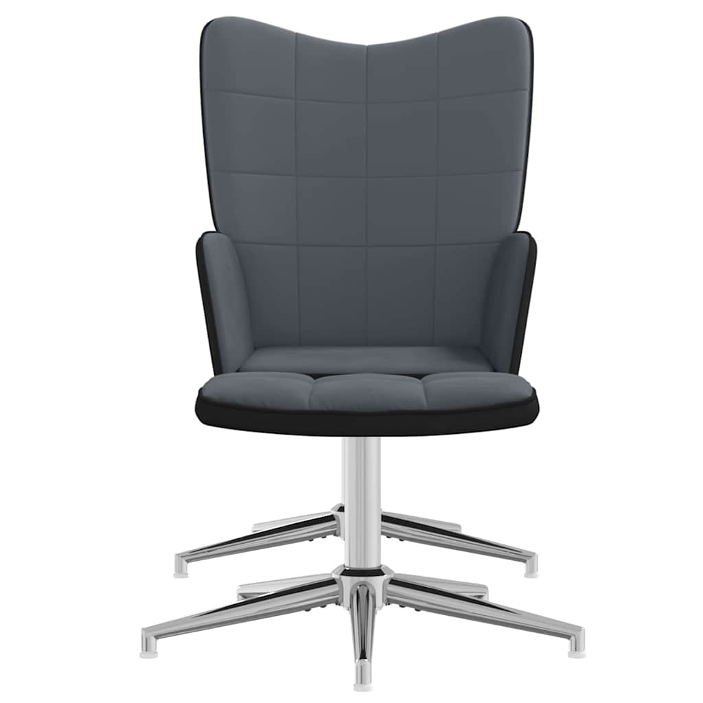 Πολυθρόνα Relax Σκούρο Γκρι από Βελούδο και PVC με Σκαμπό - Pakobazaar