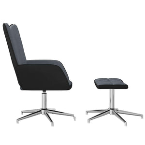 Πολυθρόνα Relax Σκούρο Γκρι από Βελούδο και PVC με Σκαμπό - Pakobazaar