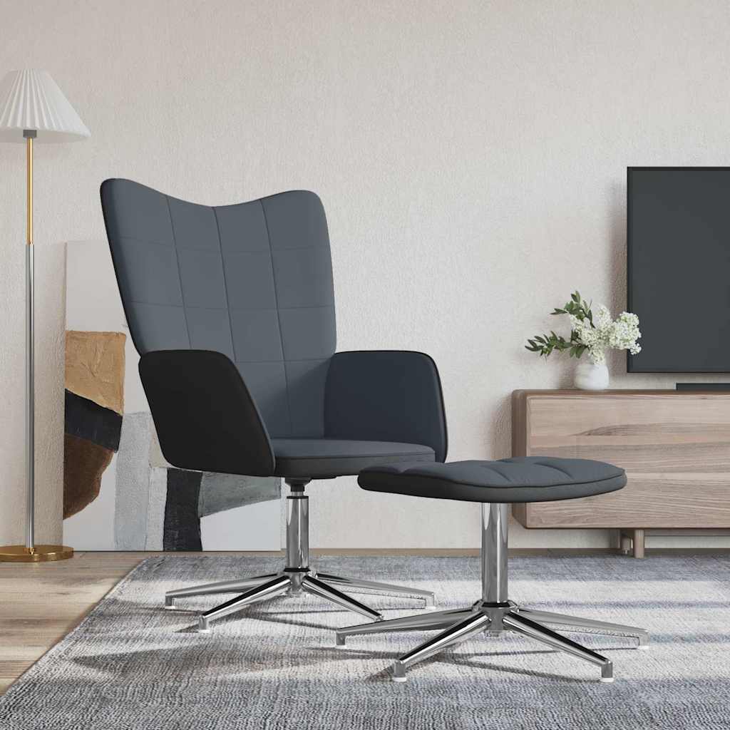 Πολυθρόνα Relax Σκούρο Γκρι από Βελούδο και PVC με Σκαμπό - Pakobazaar