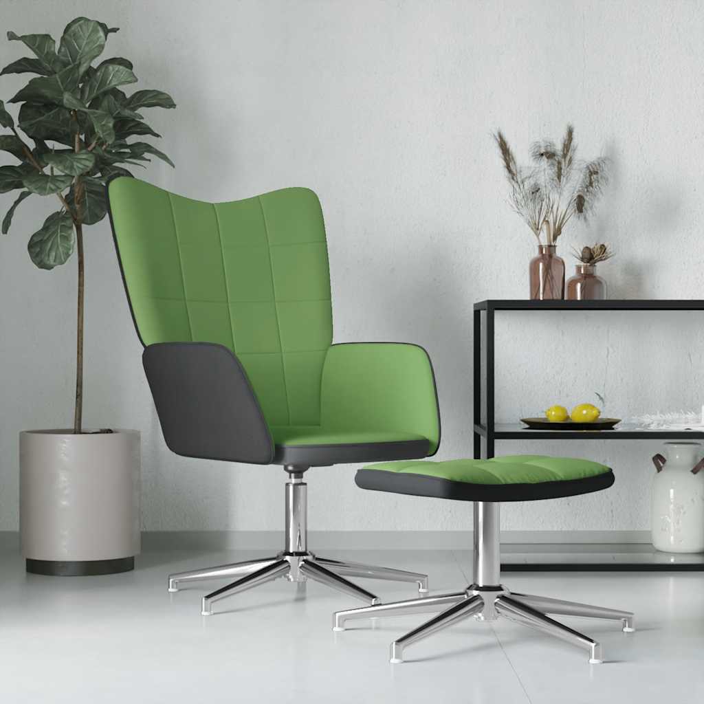 Πολυθρόνα Relax Ανοιχτό Πράσινο από Βελούδο και PVC με Σκαμπό