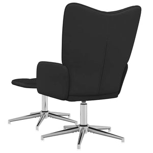 Πολυθρόνα Relax Μαύρη από Βελούδο και PVC με Σκαμπό