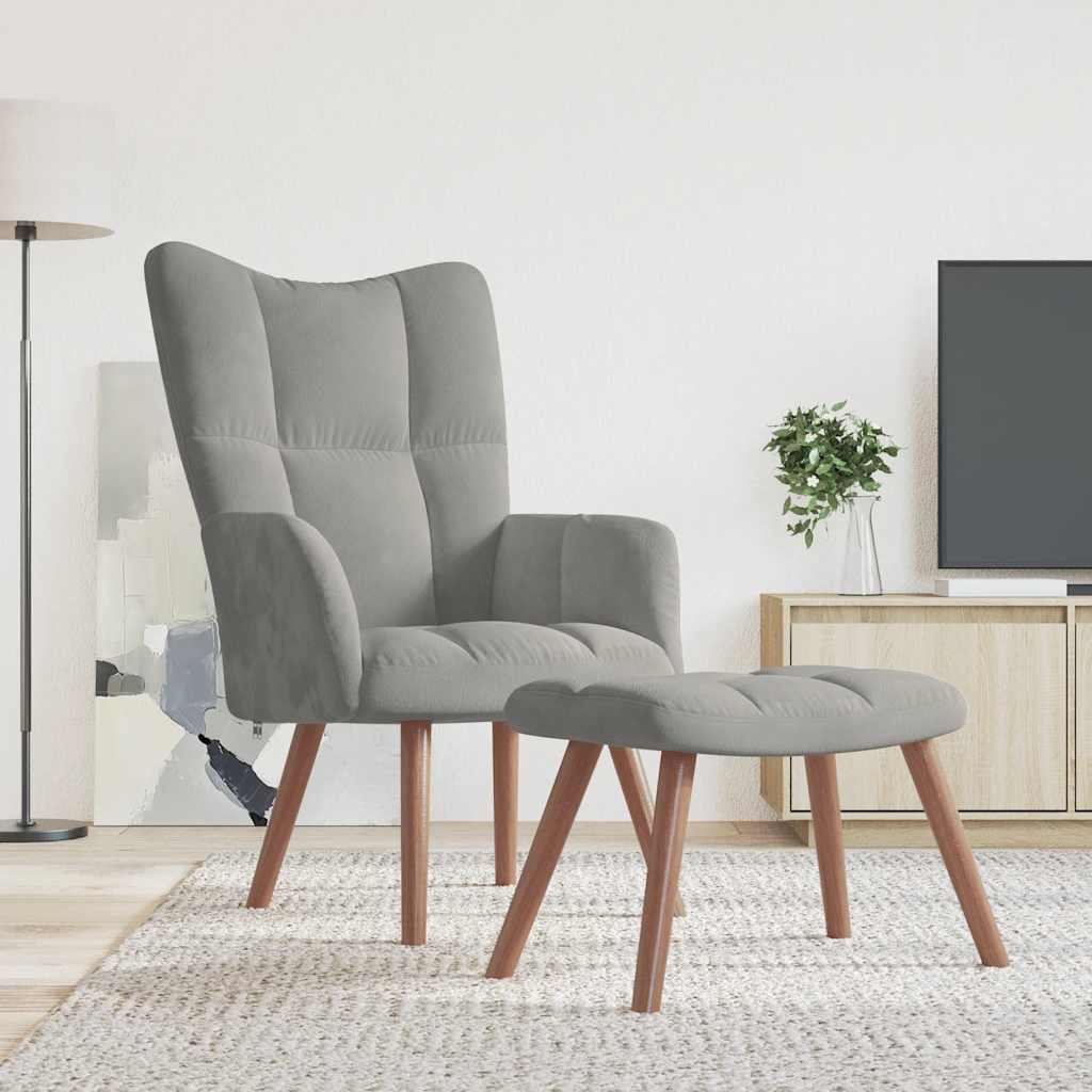 Πολυθρόνα Relax Ανοιχτό Γκρι Βελούδινη με Σκαμπό