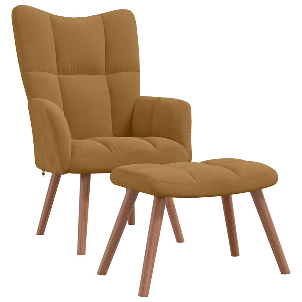 Πολυθρόνα Relax Καφέ Βελούδινη με Σκαμπό