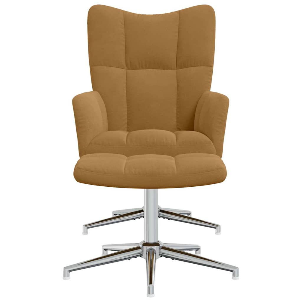 Πολυθρόνα Relax Καφέ Βελούδινη με Σκαμπό