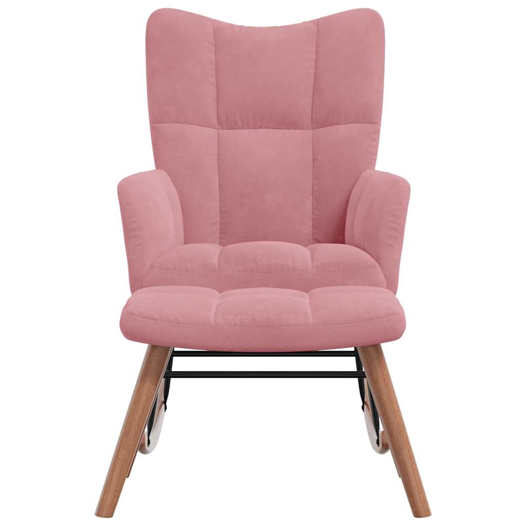 Πολυθρόνα Κουνιστή Ροζ Βελούδινη με Σκαμπό