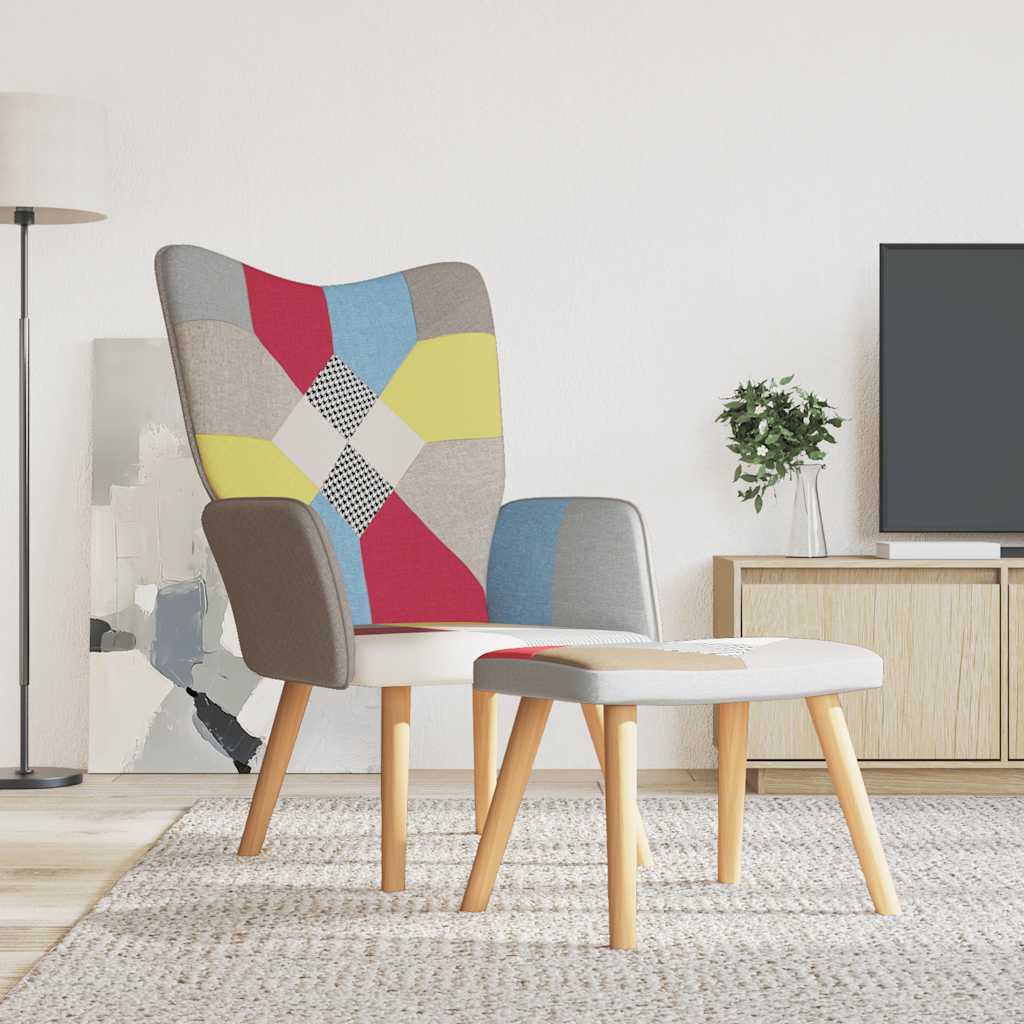 Πολυθρόνα Relax Σχέδιο Patchwork Υφασμάτινη με Σκαμπό