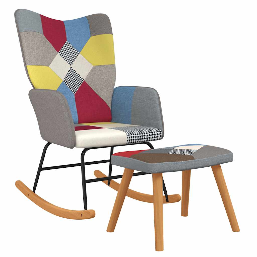 Πολυθρόνα Κουνιστή Σχέδιο Patchwork Υφασμάτινη με Σκαμπό - Pakobazaar