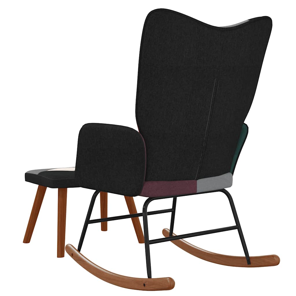 Πολυθρόνα Κουνιστή Σχέδιο Patchwork Υφασμάτινη με Σκαμπό - Pakobazaar