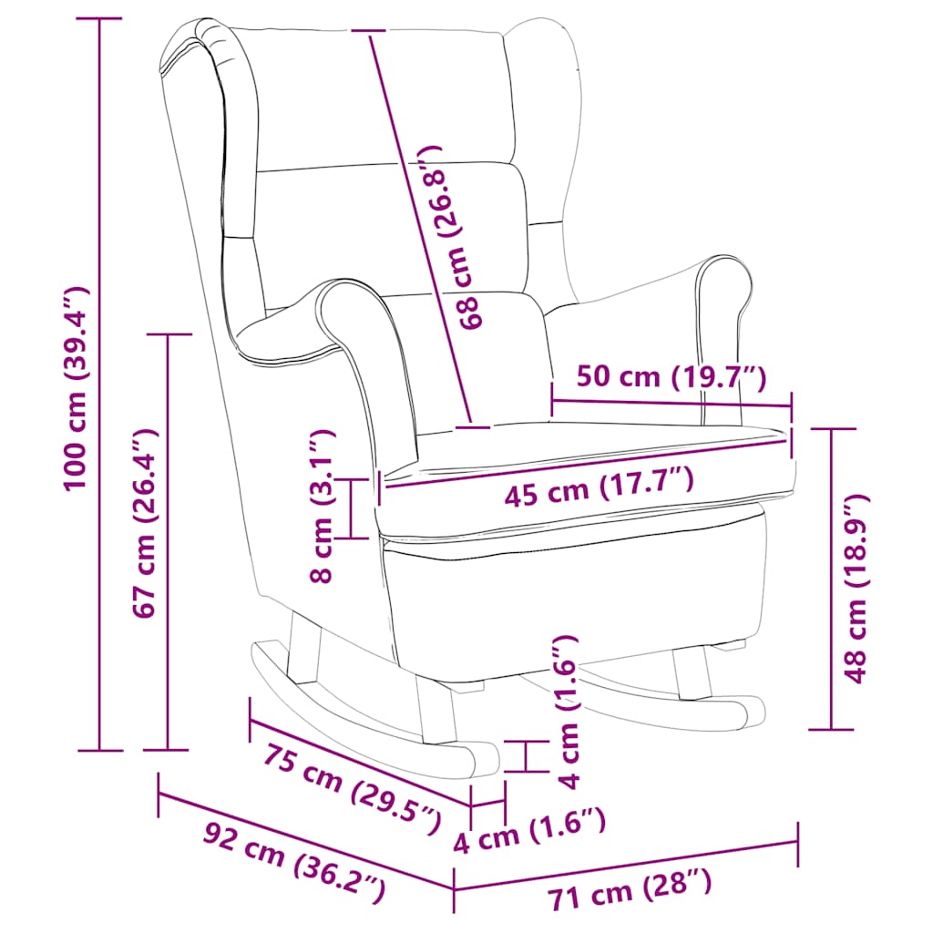 Κουνιστή Πολυθρόνα με Πλάτη και Κόκκινο Βελούδο από Μασίφ Ξύλο