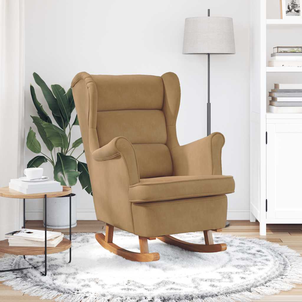 Κουνιστή Πολυθρόνα με Πλάτη και Κάσα από Βελούδο σε Καφέ Χρώμα - Pakobazaar