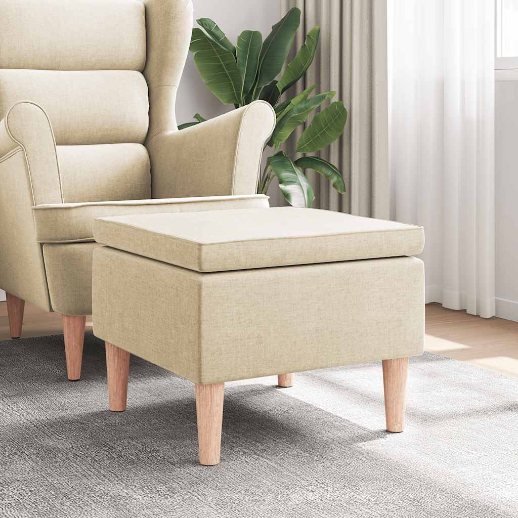 Σκαμπό Κρεμ Υφασμάτινο με Ξύλινα Πόδια