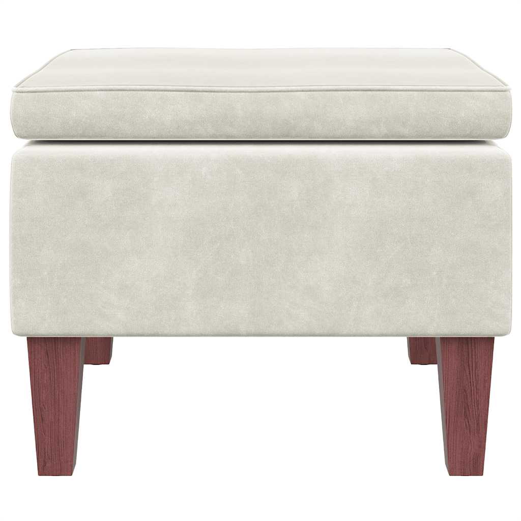 Σκαμπό με Ξύλινα Πόδια Κρεμ Βελούδινο