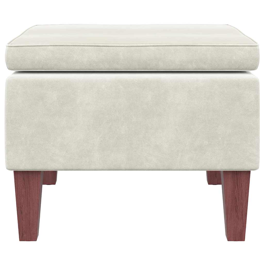 Σκαμπό με Ξύλινα Πόδια Κρεμ Βελούδινο