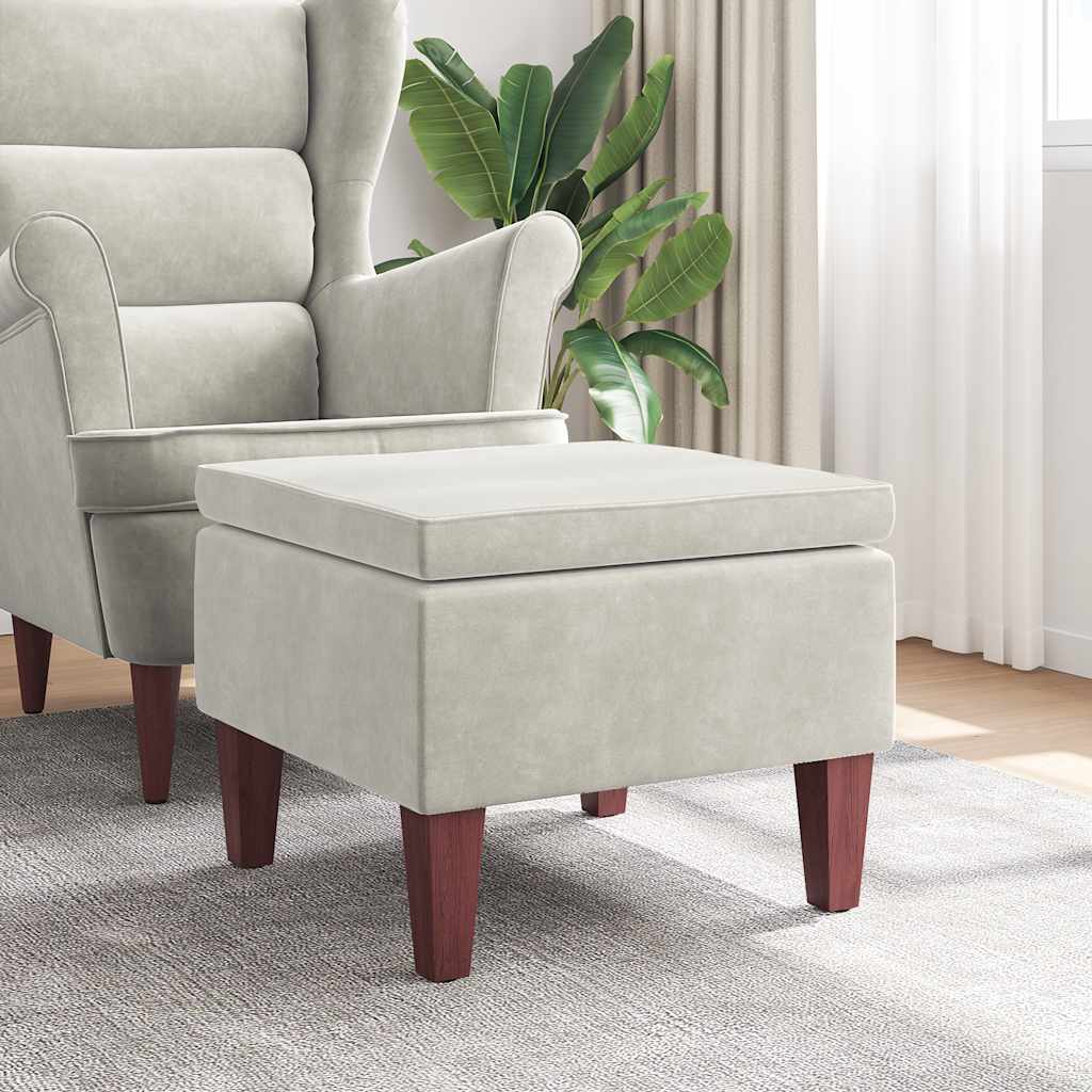 Σκαμπό με Ξύλινα Πόδια Κρεμ Βελούδινο