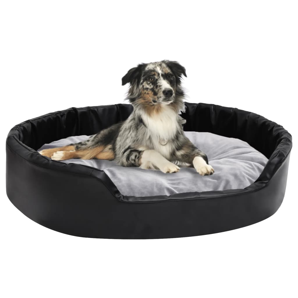 Κρεβάτι Σκύλου Μαύρο/Γκρι 90 x 79 x 20 εκ. Βελουτέ/Συνθ. Δέρμα - PAKOBAZAAR