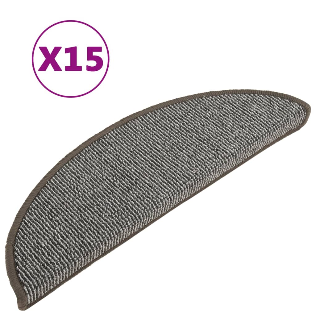 Πατάκια Σκαλιών 15 τεμ. Γκρι Ημίστρογγυλά 56x17x3 εκ. - PAKOBAZAAR