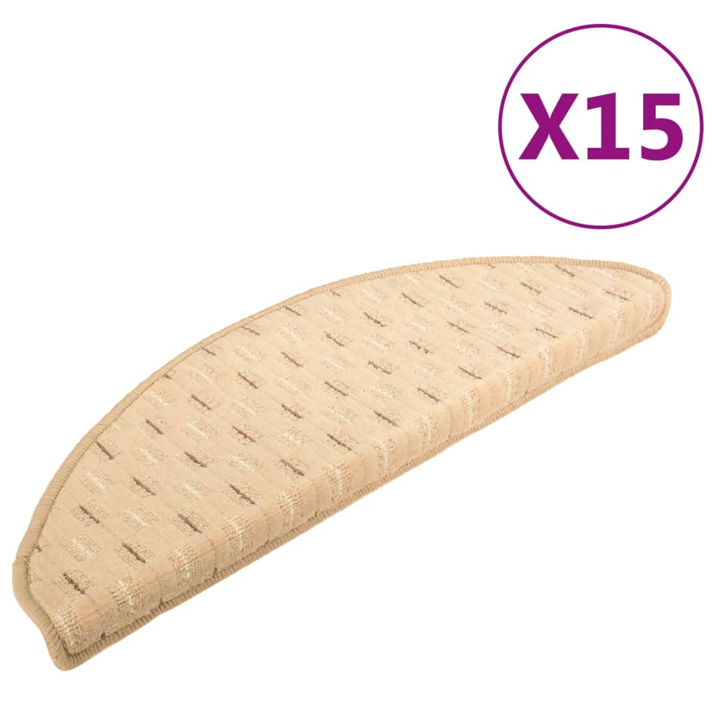 Πατάκια Σκάλας Μοκέτα 15 τεμ. Κρεμ 56x17x3 εκ.