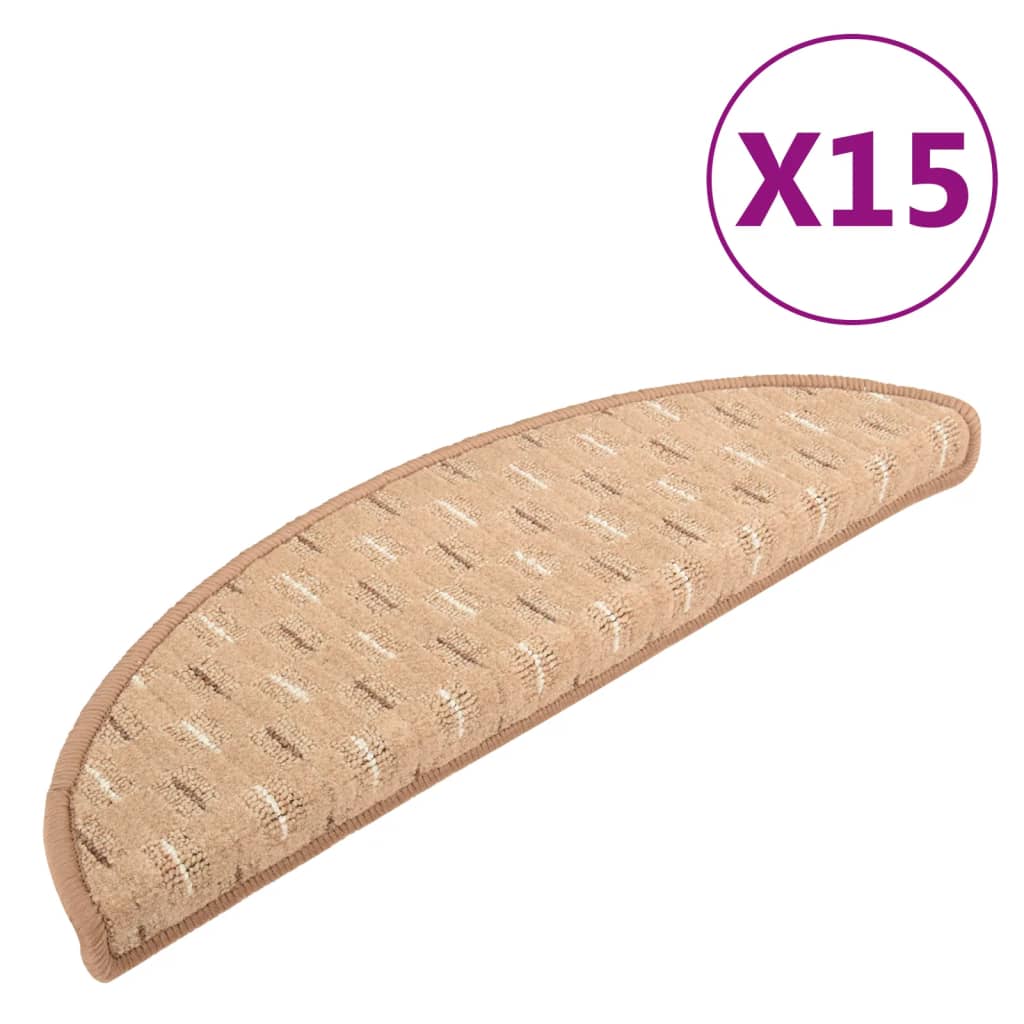Πατάκια Σκάλας Μοκέτα 15 τεμ. Ανοιχτό Καφέ 56x17x3 εκ.