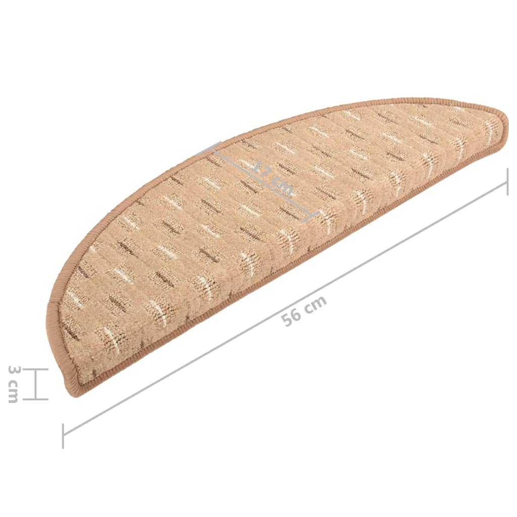 Πατάκια Σκάλας Μοκέτα 15 τεμ. Ανοιχτό Καφέ 56x17x3 εκ.