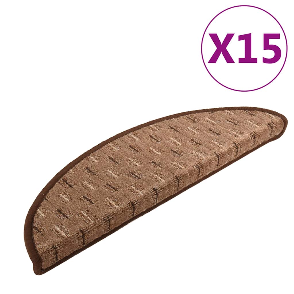 Πατάκια Σκάλας Μοκέτα 15 τεμ. Καφέ 56x17x3 εκ.