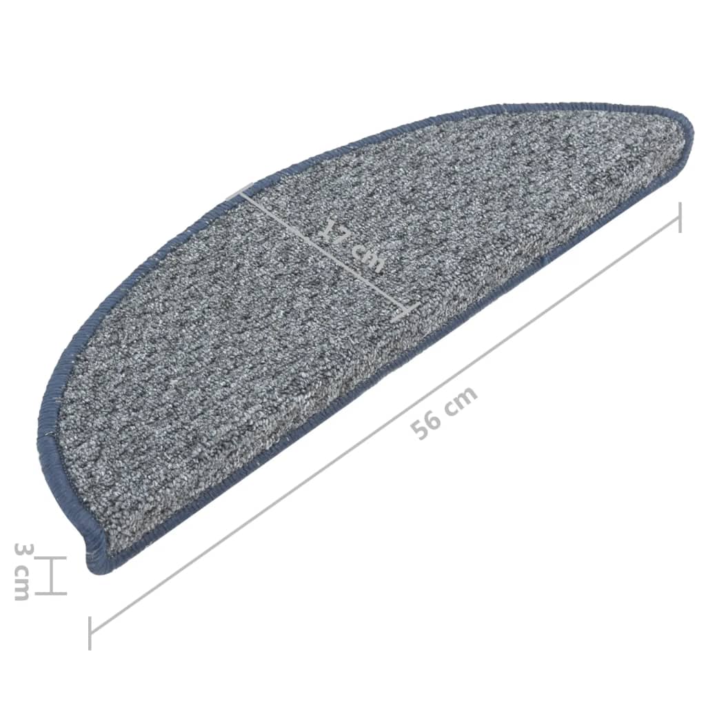 Πατάκια Σκάλας Μοκέτα 15 τεμ. Μπλε 56x17x3 εκ. - Pakobazaar