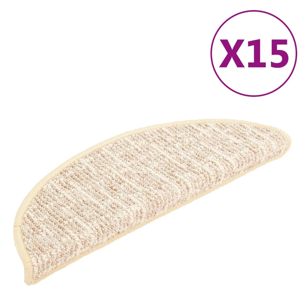 Πατάκια Σκάλας Μοκέτα 15 τεμ. Κρεμ 56x17x3 εκ.