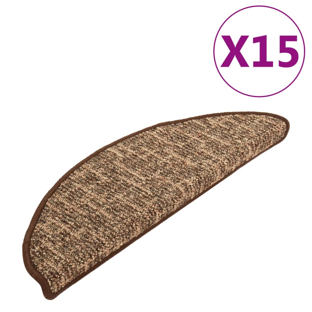 Πατάκια Σκάλας Μοκέτα 15 τεμ. Καφέ 56x17x3 εκ.