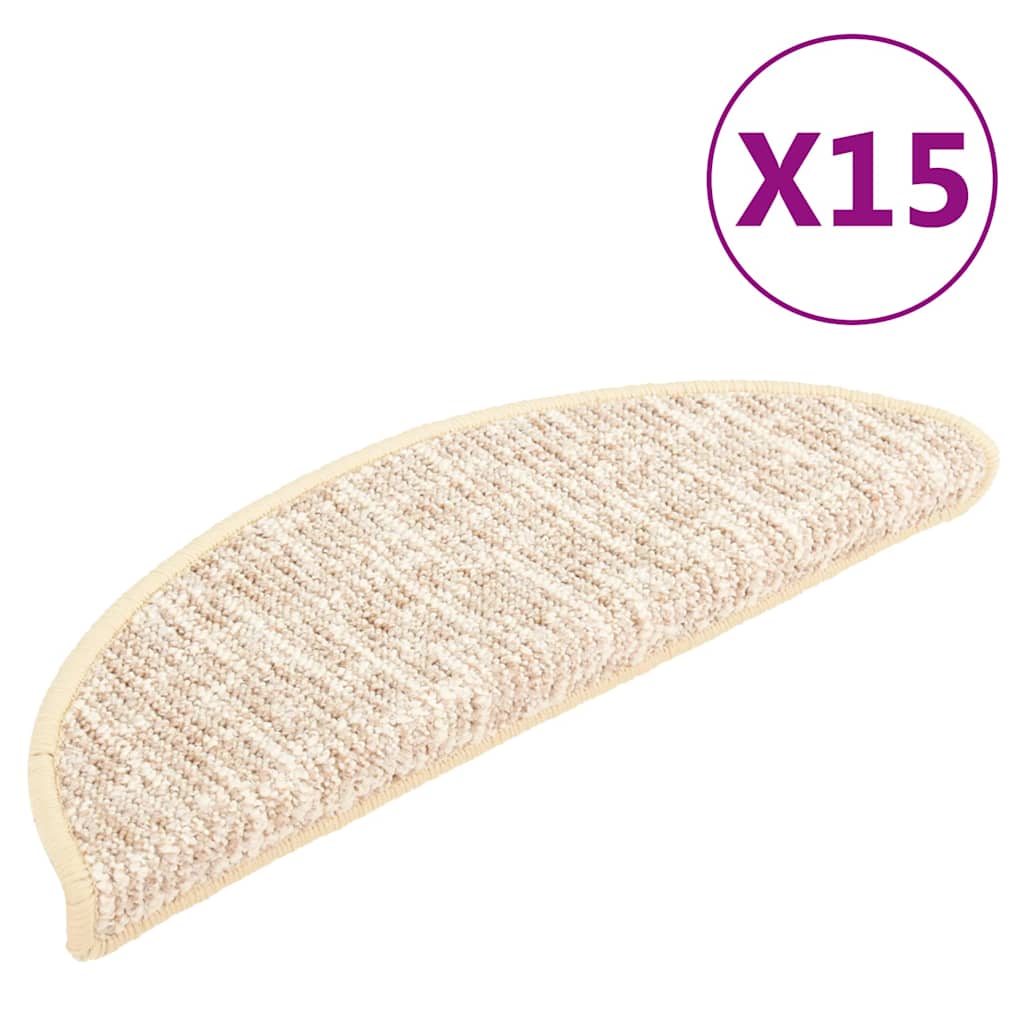 Πατάκια Σκάλας Μοκέτα 15 τεμ. Κρεμ 65x21x4 εκ.