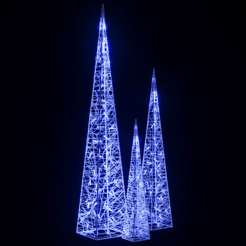 Κώνοι Διακοσμητικοί LED Ακρυλικοί Σετ Μπλε 60/90/120 εκ