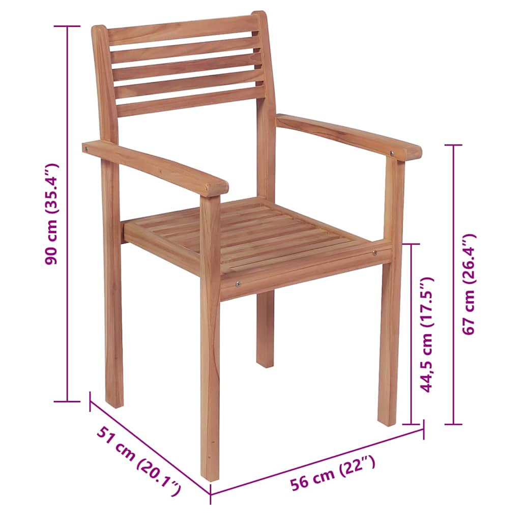 Καρέκλες Κήπου Στοιβαζόμενες 8 τεμ. Μασίφ Ξύλο Teak & Μαξιλάρια - PAKOBAZAAR