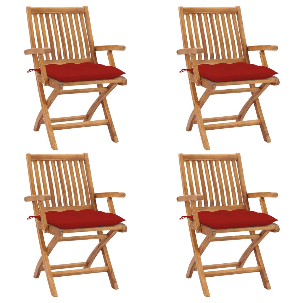 Καρέκλες Κήπου Πτυσσόμενες 4 τεμ. Μασίφ Ξύλο Teak με Μαξιλάρια - PAKOBAZAAR