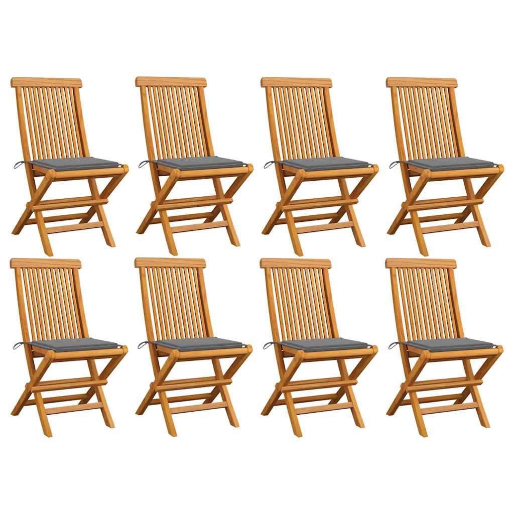 Καρέκλες Κήπου 8 τεμ. Μασίφ Ξύλο Teak με Γκρι Μαξιλάρια - PAKOBAZAAR