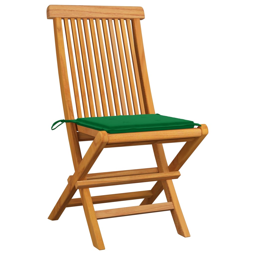 Καρέκλες Κήπου 8 τεμ. Μασίφ Ξύλο Teak με Πράσινα Μαξιλάρια - Pakobazaar