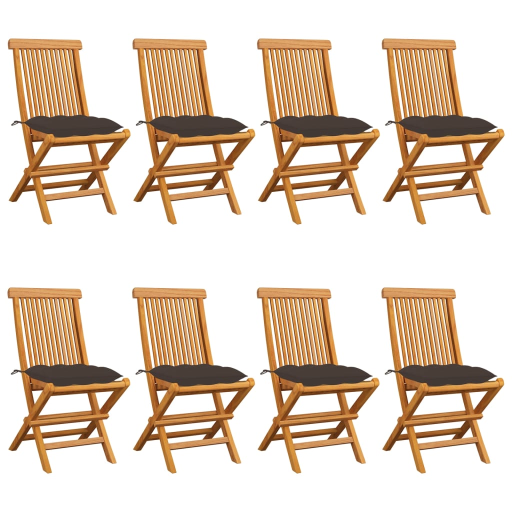 Καρέκλες Κήπου 8 τεμ. από Μασίφ Ξύλο Teak με Taupe Μαξιλάρια - PAKOBAZAAR