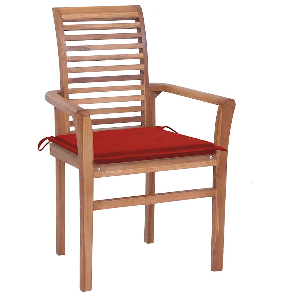 Καρέκλες Τραπεζαρίας 6 τεμ. Μασίφ Ξύλο Teak & Κόκκινα Μαξιλάρια