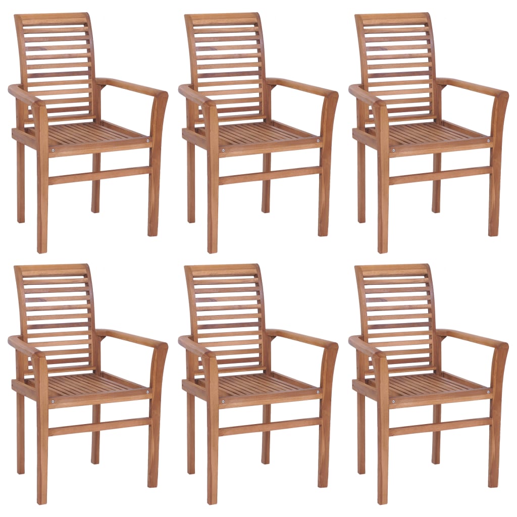 Καρέκλες Τραπεζαρίας 6 τεμ. Μασίφ Ξύλο Teak & Πράσινα Μαξιλάρια - Pakobazaar