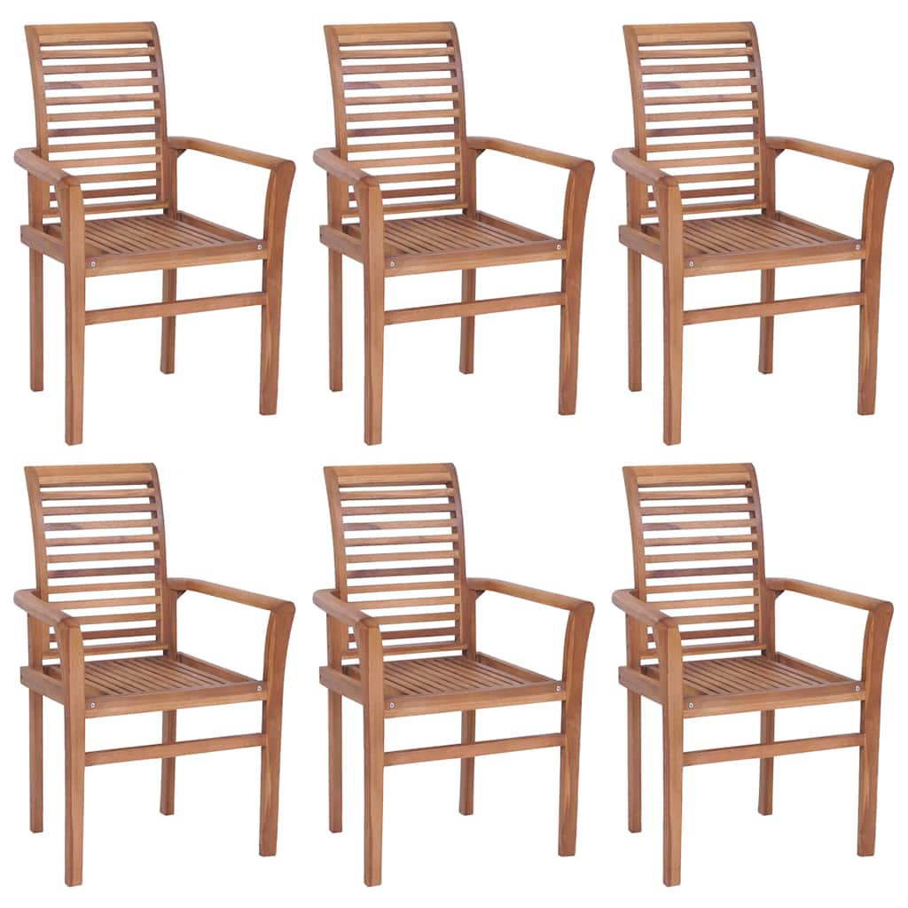 Καρέκλες Τραπεζαρίας 6 τεμ. Μασίφ Ξύλο Teak & Μαύρα Μαξιλάρια