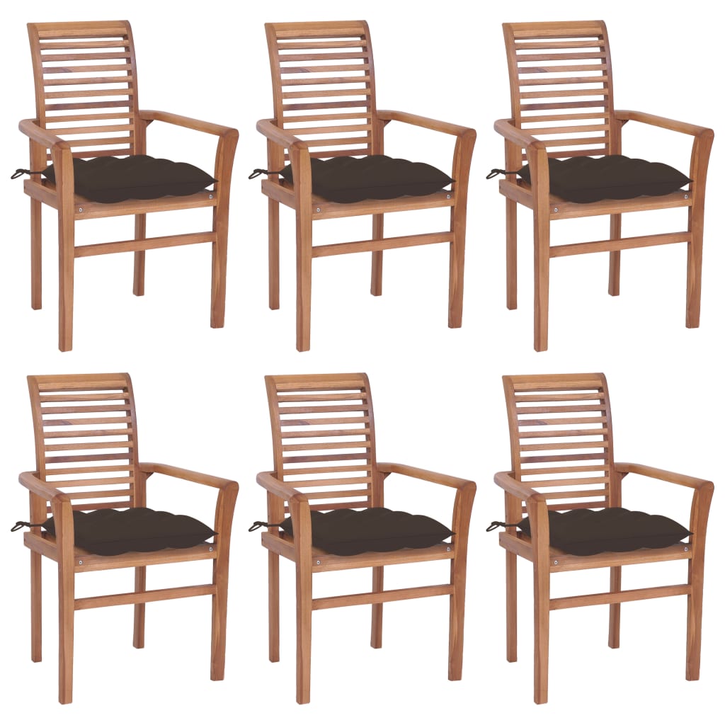 Καρέκλες Τραπεζαρίας 6 τεμ. Μασίφ Ξύλο Teak & Taupe Μαξιλάρια - Pakobazaar