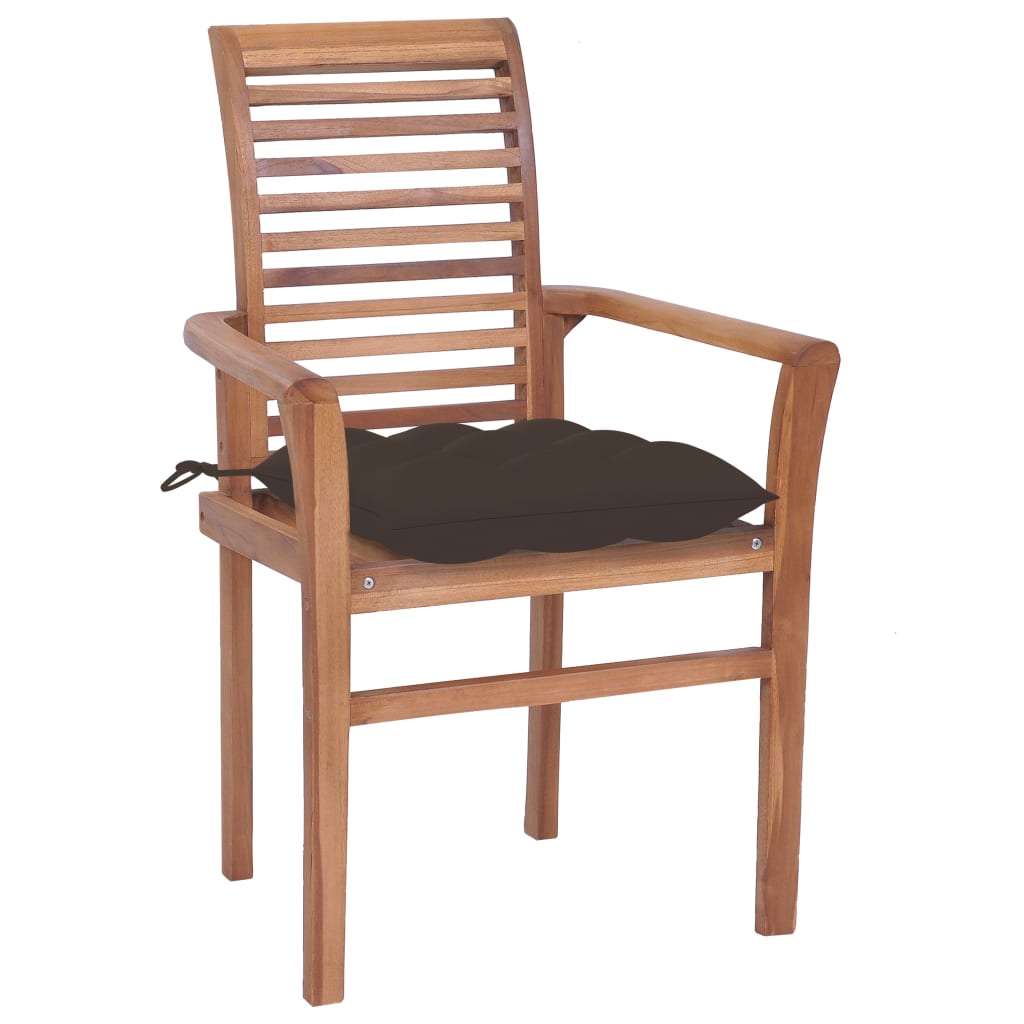 Καρέκλες Τραπεζαρίας 6 τεμ. Μασίφ Ξύλο Teak & Taupe Μαξιλάρια - Pakobazaar