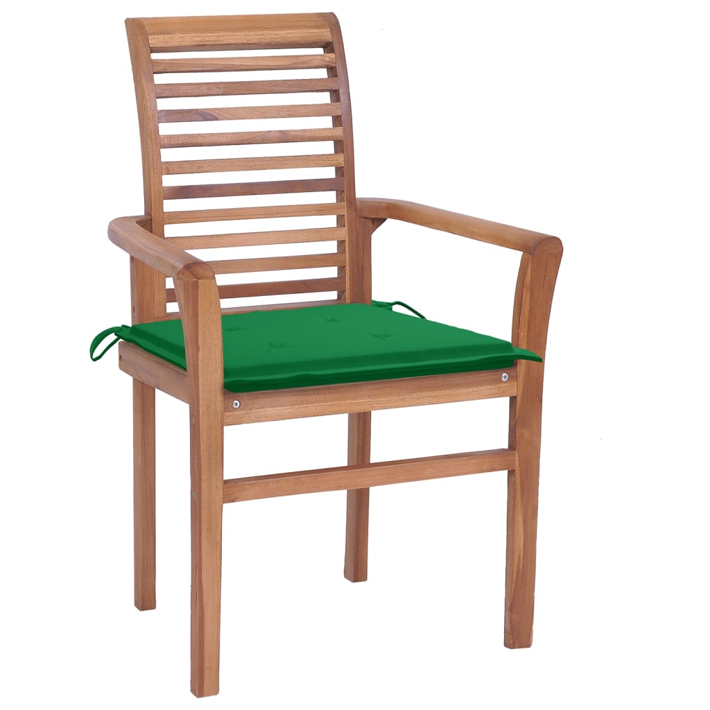 Καρέκλες Τραπεζαρίας 8 τεμ. Μασίφ Ξύλο Teak & Πράσινα Μαξιλάρια