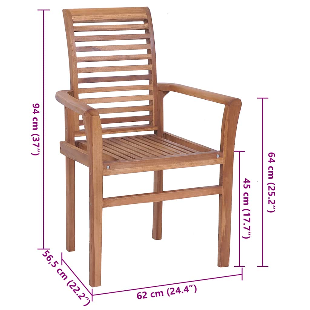 Καρέκλες Τραπεζαρίας 8 τεμ. Μασίφ Ξύλο Teak & Κόκκινα Μαξιλάρια
