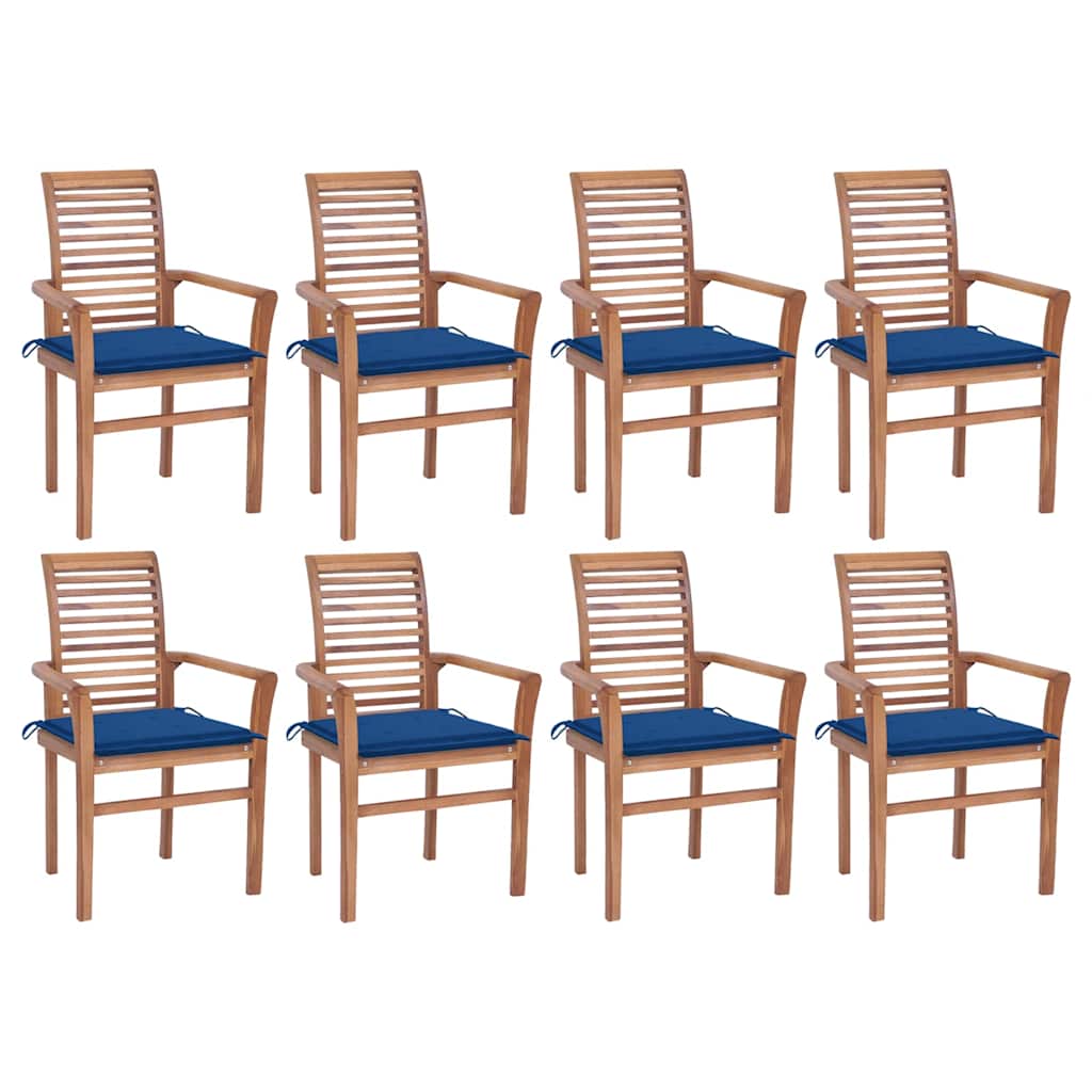 Καρέκλες Τραπεζαρίας 8 τεμ. από Ξύλο Teak & Μπλε Ρουά Μαξιλάρια - Pakobazaar
