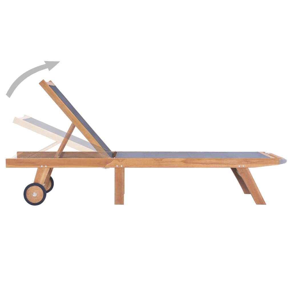 Ξαπλώστρες Πτυσσόμενες 2 τεμ. από Μασίφ Teak/Textilene με Ρόδες - PAKOBAZAAR